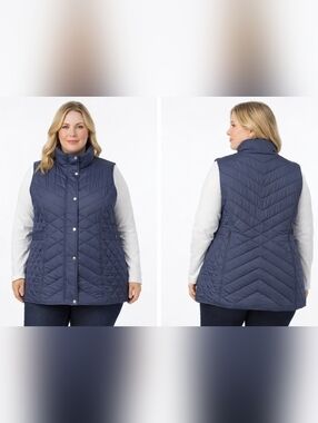 New Weatherproof Chevron Harbour Blue Quilted Vest Belt Puffer Plus Size 2X Warm